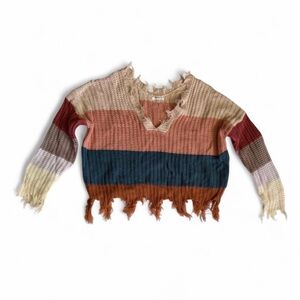 Miracle USA Distressed Striped Knit Sweater Boho Oversized S/M